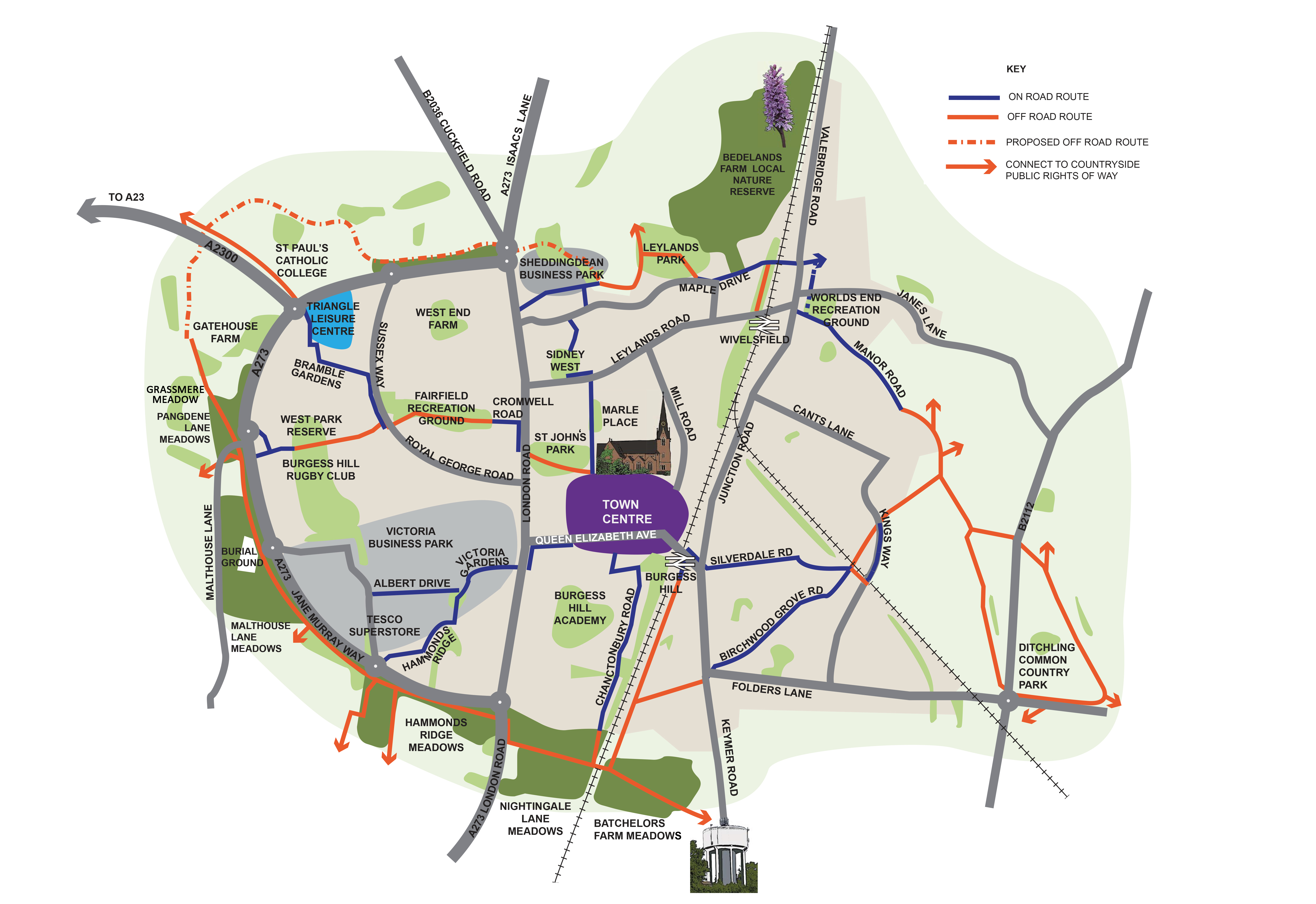 Map of Burgess Hill Green Circle Network